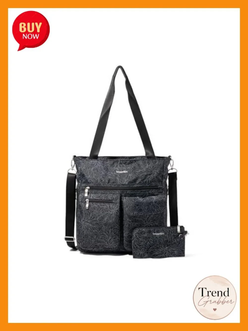 Baggallini Modern Everywhere Tote, Lightweight Nylon Zip Crossbody, RFID